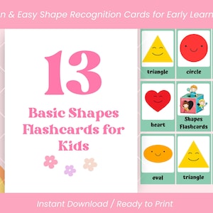 13 Shapes Flashcards Printable | Preschool Shapes Learning PDF | Educational Flashcards for Kid | Homeschool Shapes Chart | Digital Download