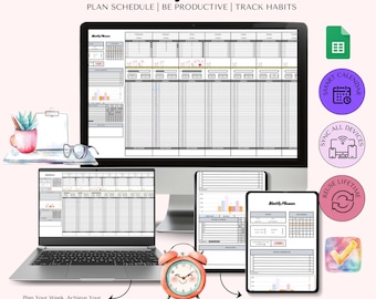 Tygodniowy planer, edytowalny szablon Arkuszy Google do zarządzania czasem, nawykami i rozwojem osobistym
