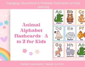 Karty edukacyjne z alfabetem zwierząt do druku od A do Z dla maluchów – karty edukacyjne ABC, Montessori Preschool PDF do pobrania