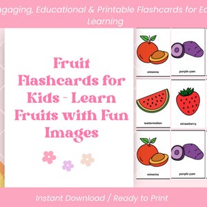 Fruit Flashcards |  Colorful Fruit Learning Cards for Toddlers & Preschool | Printable Educational Flashcards for Kids