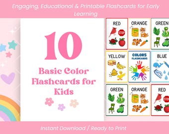 Do druku 10 kolorowych fiszek dla dzieci – Karty do nauki kolorów dla maluchów i przedszkolaków, Montessori PDF do pobrania w wersji cyfrowej