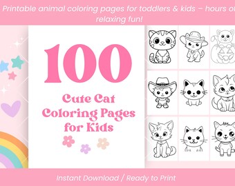 100-stronicowa kolorowanka z kotami dla dzieci i dorosłych, do druku, urocze kolorowanki z kotami, łatwe i wyraziste cyfrowe kolorowanki w formacie PDF