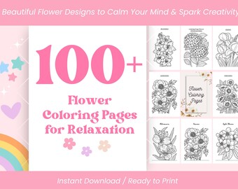 Ponad 100 do druku, wyrazistych i łatwych kolorowanek z kwiatami dla dzieci i dorosłych – relaksujące wzory kwiatowe, natychmiastowa kolorowanka cyfrowa w formacie PDF