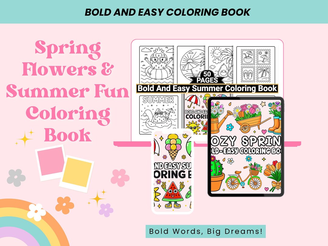 Spring and Summer Bold & Easy Coloring Book – 100+ Printable Pages and ...