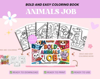 Kolorowanka „Zawody zwierząt”, ponad 100 wyrazistych i łatwych stron + darmowy alfabet, arkusze ćwiczeń z zawodami do druku dla dzieci i maluchów, wersja cyfrowa do pobrania