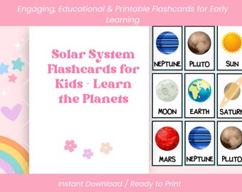 Karty edukacyjne o Układzie Słonecznym do druku dla dzieci – Karty edukacyjne o kosmosie z planetami, natychmiastowe pobranie pliku PDF