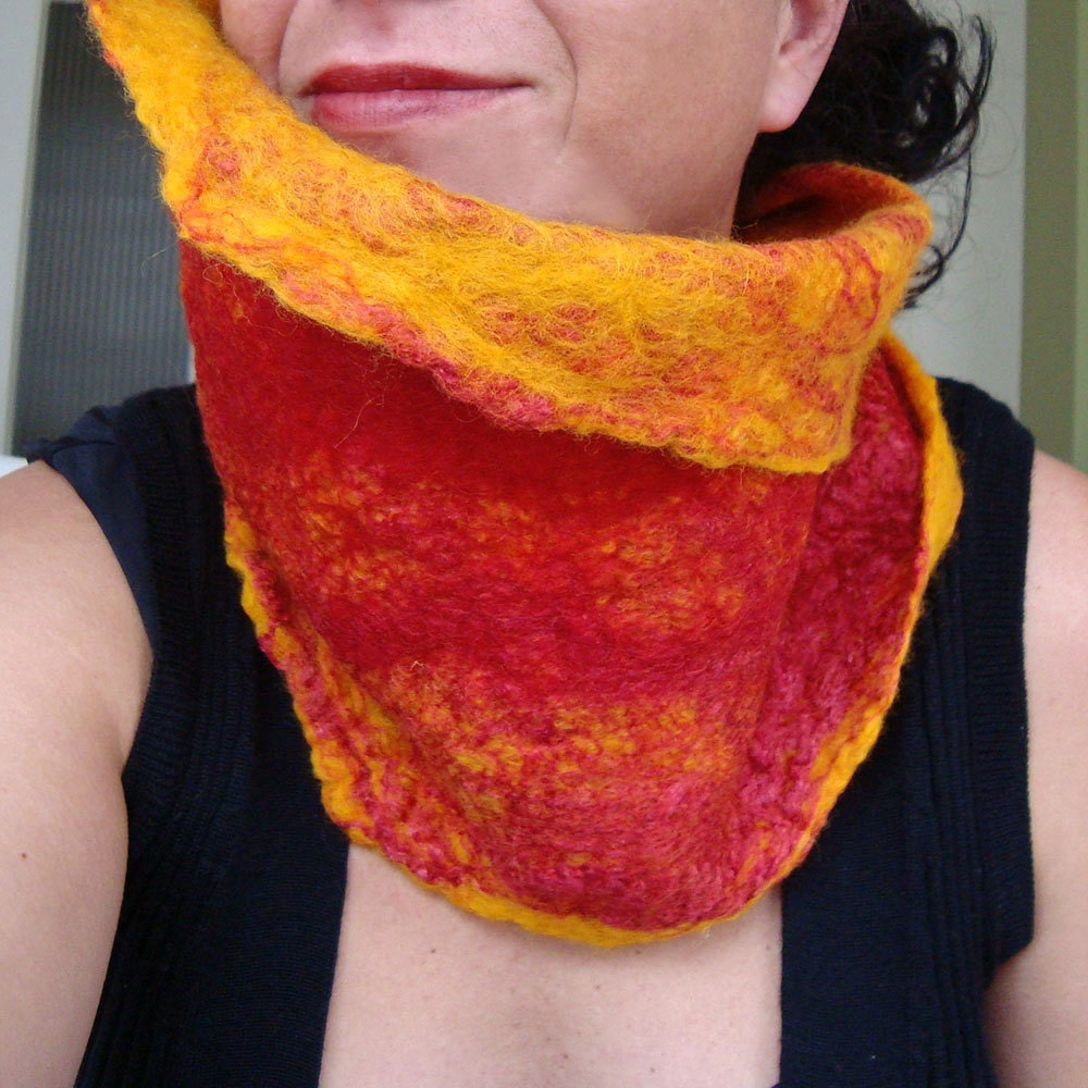 Felted Neck Warmer mustard and Ketchup - Etsy