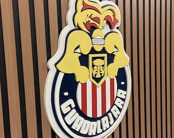 Letrero de madera 3D hecho a mano de Chivas de Guadalajara de los años 80 en capas