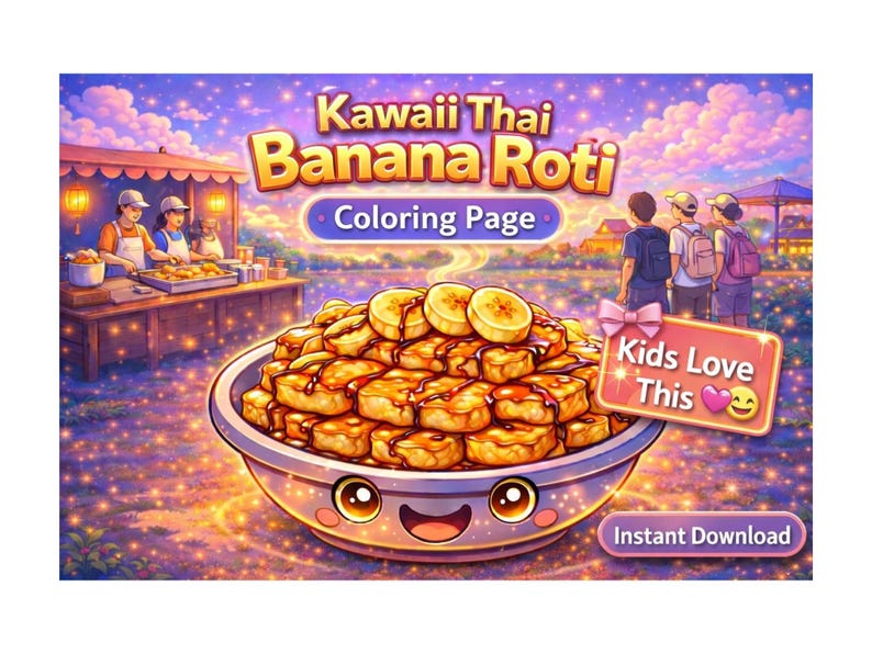 Coloring Roti O Kawaii Thai Banana Roti Coloring Page, Street Food Art (instant ...