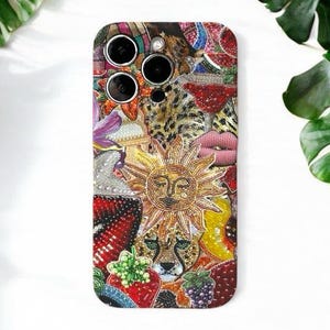 Boho Sun Collage iPhone Case - Vibrant Aesthetic Phone Cover, Artsy Protective Case, Trendy Gift for Women & Girls, Colorful Design