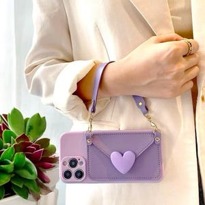 Hart crossbody telefoon portemonnee iPhone-hoesje met schouderriem kaarthouder stijlvol leren etui, cadeau voor vrouwen, 5 kleurenopties
