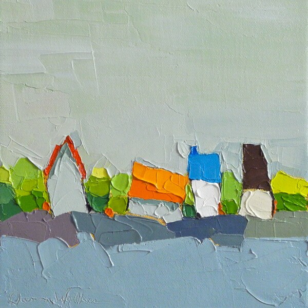 Blauwe rand - olieverfschilderij, 8 x 10, op Canvas, originele boerderij schilderij, landschap