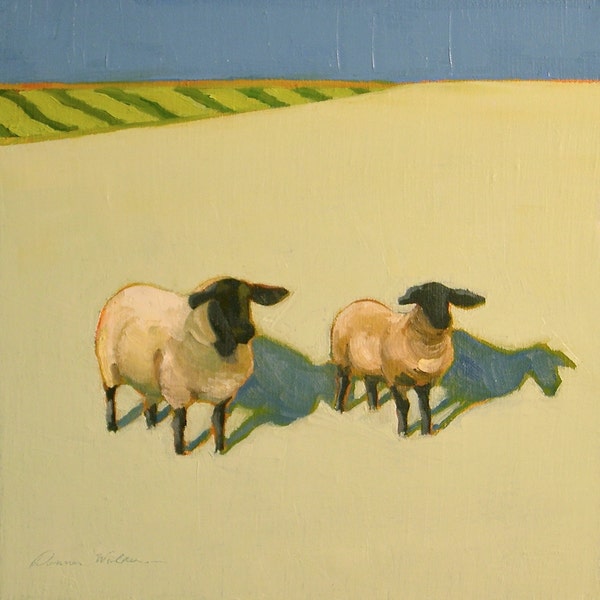 Sheep Duo- Oil Painting- 14x14 Original Painting on Canvas