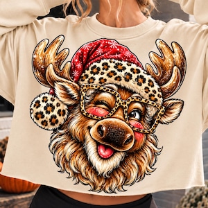 Chapéu de alce e chita, óculos, estilo grunge, desbotado, legal, alegre, festivo, moderno, desgastado, PNG, designs de camisetas de Natal, Pod Dtf, sublimação PNG
