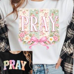 Pray Png, Faux Quilted Religious Shirt PNG, Faux Embroidered Easter Christian Sublimation, Varsity Faith Png, Preppy Cottagecore Jesus Png