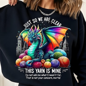 Dragon Colorful Yarn Eggs Just So We Are Clear Yarn Is Mine Png Svg, Dragon With Yarn Clipart Graphic Png Svg, knitting, Crochet, Yarn Stash