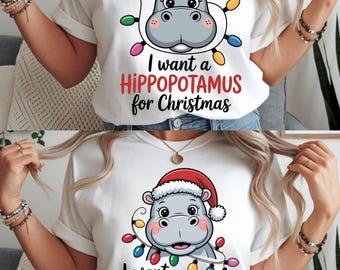 I Want A Hippopotamus For Christmas SVG PNG, Hippo Christmas Lights Png, Xmas Party Svg Family Christmas, Gift For Christmas.