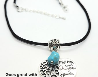 Silver Heart Necklace,  Mother/Daughter Gift, Magnesite Turquoise Heart Necklace. Adjustable Heart Necklace, Gift for Her