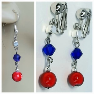 4th of July Earrings, Patriotic Earrings, Red, White and Blue Earrings, Independence Day, Patriotic Jewelry, Comfort Clip on Earrings,