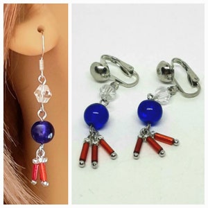 Patriotic Earrings,  4th of July Earrings,  July 4th Earrings,  Patriotic Jewelry, Comfort Clip on Earrings,  American Flag Earrings