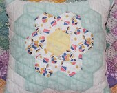 Throw Pillow Made From Vintage 1930 39 s Depression Era Grandmother 39 s Flower Garden Patchwork Quilt, Accent Pillow, Handmade Quilt FREE SHIP