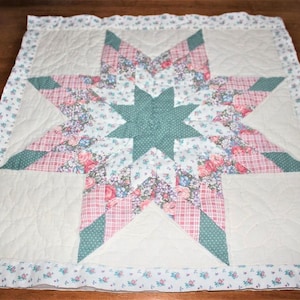 Cutter Quilt Block Piece Vintage Pink Green Star Patchwork  Ephemera Junk Journal Make Pillow, Bowl Fillers etc.