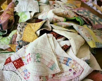 Vintage Handmade Patchwork Cutter Quilt Remnants Grab Bag One Half Pound Junk Journal Slow Stitch Ephemera Bowl Fillers Photo Prop