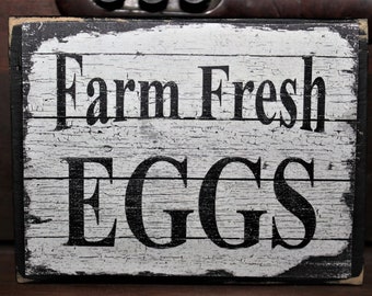 Farm Fresh Eggs Primitive Rustic Farmhouse Decor Wooden Sign Block Shelf Sitter Cupboard Tuck Tiered Tray Sign