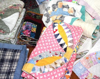 Vintage Handmade Patchwork Quilt Remnants: Slow Stitch Ephemera Grab Bag