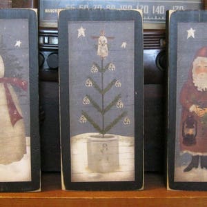 Santa Snowman Christmas Tree Country Primitive Rustic Shelf Sitter Tiered Tray Sign Blocks Set, Holiday Decor, Farmhouse Decor,