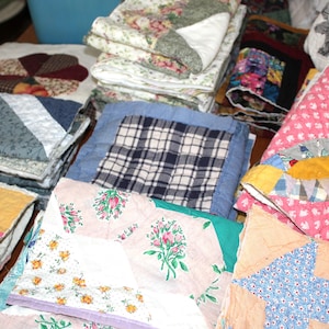 Vintage Handmade Patchwork Quilt Remnants: Half Pound Craft Scraps Grab Bag