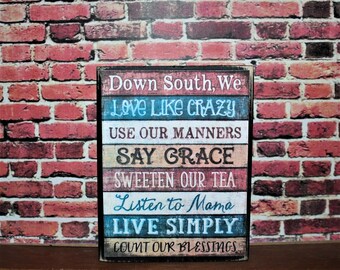 Down South Subway Art Primitive Rustic Farmhouse Decor Wooden Sign Block Tiered Tray Shelf Sitter Cupboard Tuck Tiered Tray Sign