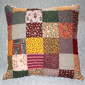 Throw Pillow Made From Vintage One Patch Patchwork Quilt and Chenille Cottage Core