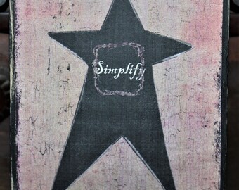 Simplify Folk Art Star Primitive Rustic Farmhouse Star Decor Wooden Sign Block Shelf Sitter Cupboard Tuck Tiered Tray Sign