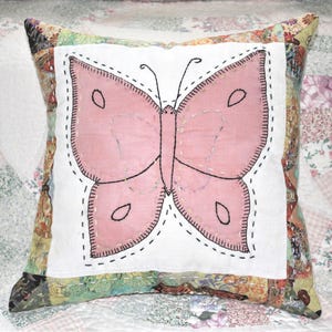 Throw Pillow Made With Vintage Butterfly Applique Quilt Block