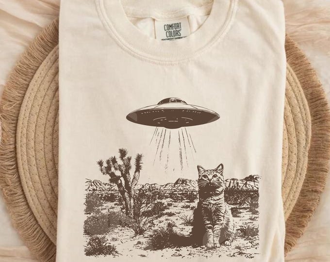 UFO Cowboy Cat T-Shirt: Retro Western Rodeo Tee Comfort Colors, Bella canvas, Gildan