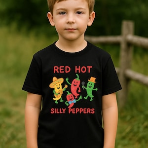 Comfort Colors® Red Hot Silly Peppers Shirt, Funny Chili Pepper T-Shirt, Kids Drawing Style Tee, Music Band Parody Shirt Sweatshirt