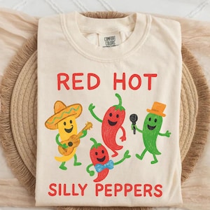 Comfort Colors® Red Hot Silly Peppers Shirt, Funny Chili Pepper T-Shirt, Kids Drawing Style Tee, Music Band Parody Shirt Sweatshirt