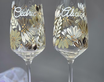 Flûtes à champagne peints à la main - Verres invités uniques
