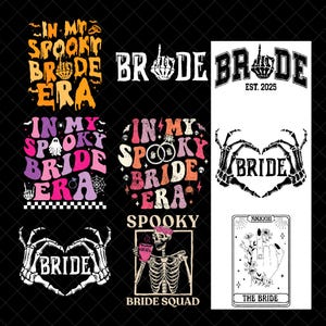 Spooky Bride Era PNG Bundle, Halloween Wedding Skeleton Hand Bride Digital File, Bachelorette Party Ghost Clipart