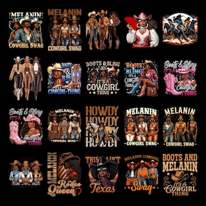 Melanin Rodeo Queen Black Cowgirls Png Bundle, Black Country Girl Sublimation Design, Black Girl Rodeo PNG, African American Western Png