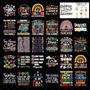Retro-Kindertagespflege-Bundle Png, Kindertagesstätten-Tour Png, Kita-Personal-Crew, Kinderbetreuer Png, niedliches Geschenk für Kindergärtnerin, lustiges Kleinkind-Lehrer-Design
