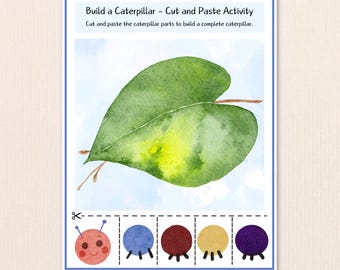 Caterpillar Cut and Paste Activity, Butterfly Lifecycle Preschool Craft, Insect Scissor Practice (Printable)