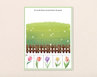 Flower Garden Cut and Paste Activity: Montessori Learning (PDF)