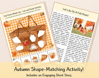 Shape Matching Cut & Paste Activity – Fall Picnic Sorting Worksheet