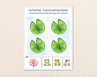 Pond Life Cut and Paste: Frog & Lily Pad Montessori Printable