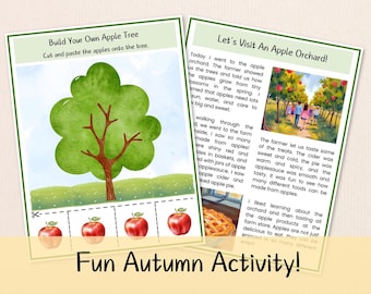 Montessori Apple Tree Cut and Paste Activity: Fine Motor Skills Worksheet (PDF)