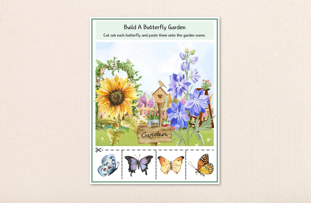 Butterfly Garden Cut and Paste Worksheet: Spring Craft (digital ...