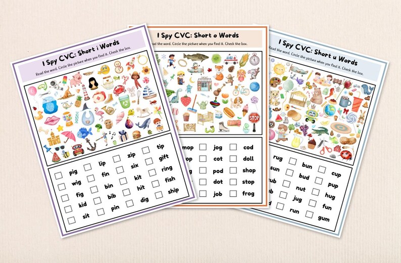 CVC Short Vowel 'I Spy' Phonics Worksheets Bundle (digital Download) - Etsy