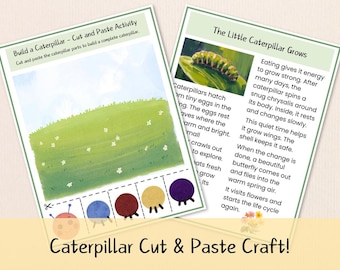 Caterpillar Cut and Paste Craft, Insect Life Cycle Activity, Science Lesson (Printable)